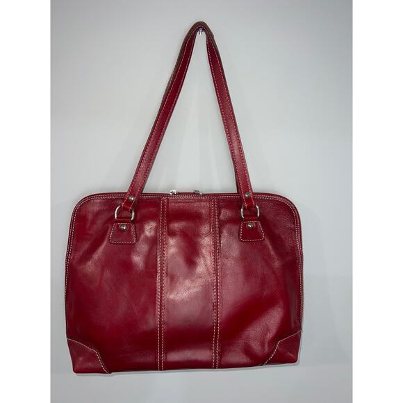 Red Leather Handcrafted Italy Large Tote + Marlo Crossbody Set, Excellent Cond. - Picture 3 of 17